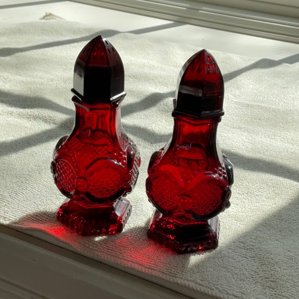 Vintage Avon Cape Cod Ruby Red Glass Salt and Pepper Set